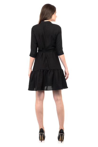 Diamond neck with ruffle hem dress