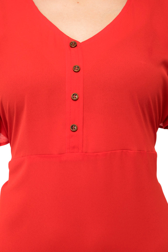 Red flared ruffle sleeves dress