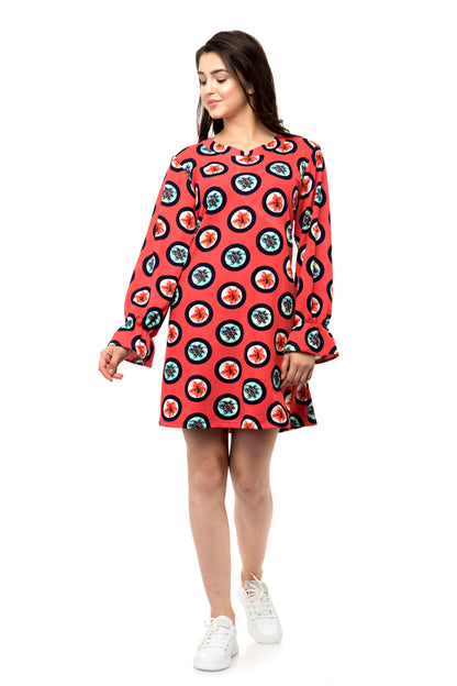 Bell sleeves floral print one piece dress