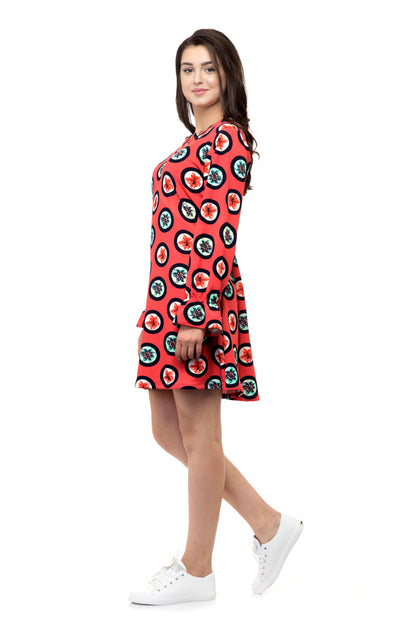 Bell sleeves floral print one piece dress