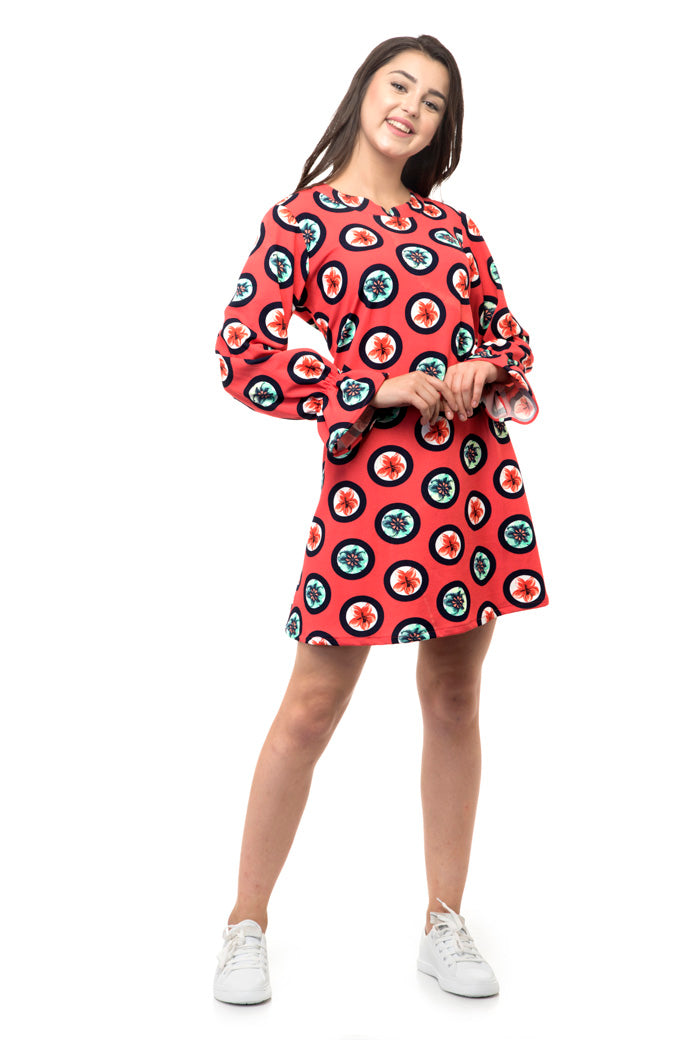 Bell sleeves floral print one piece dress