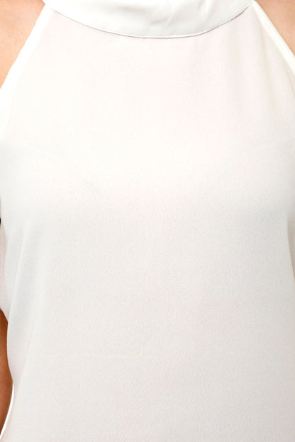 High neck sleeveless white pencil dress