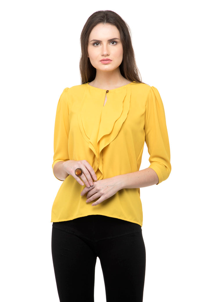Yellow plain flared ruffle top