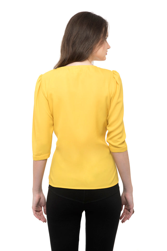 Yellow plain flared ruffle top