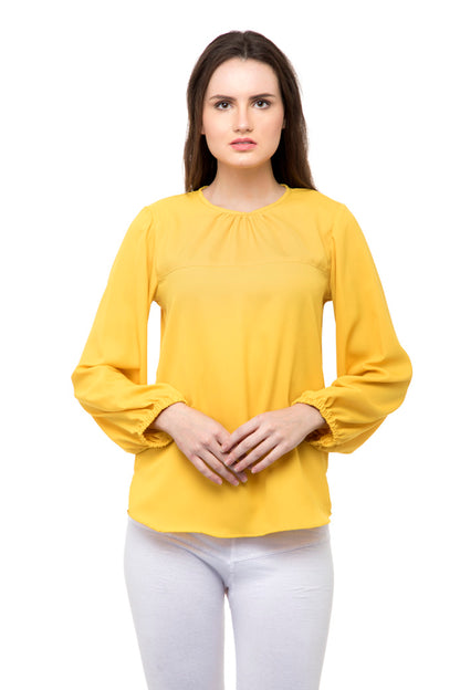 Small waffle full sleeves yellow top