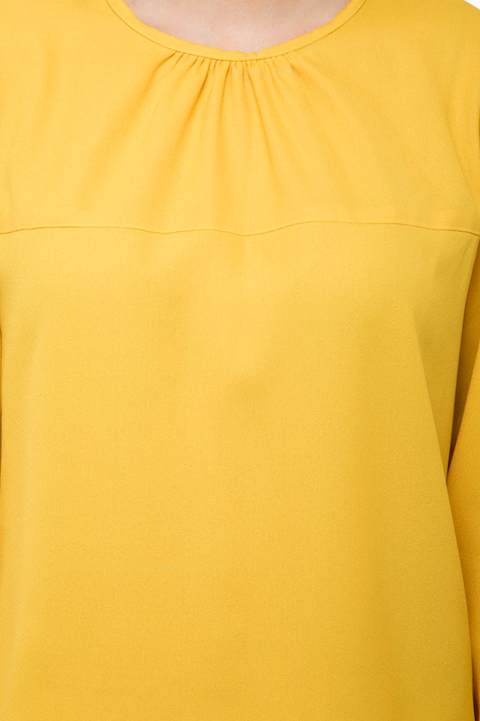 Small waffle full sleeves yellow top
