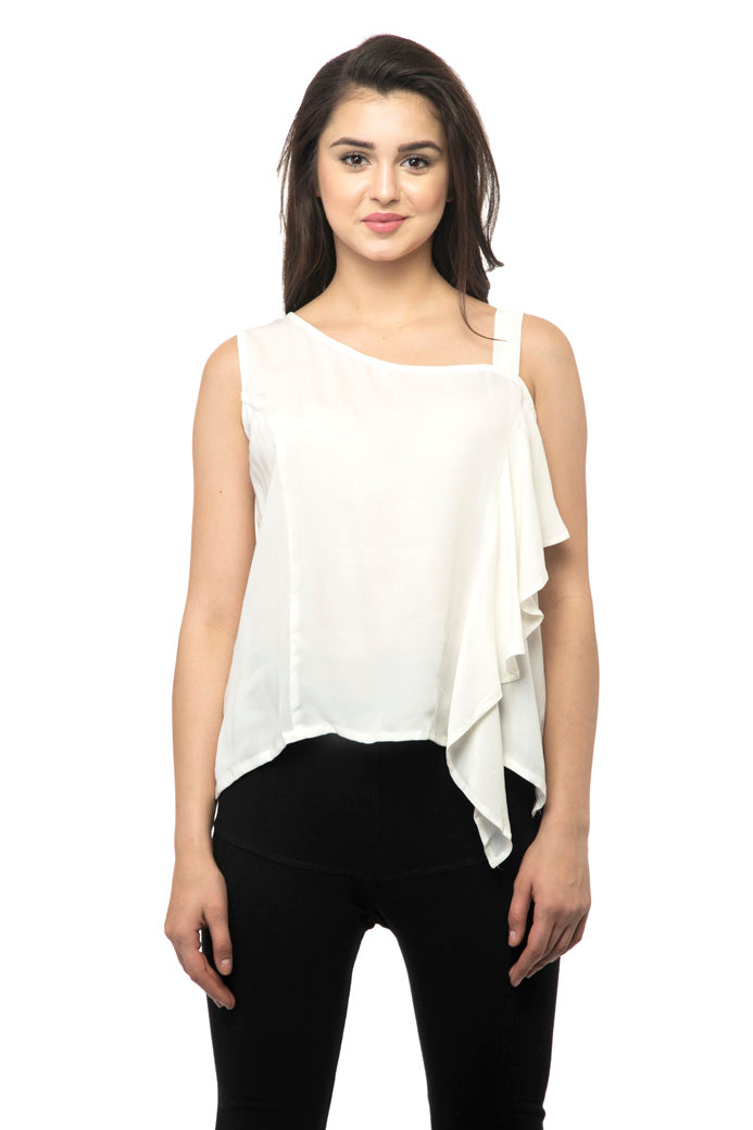 One sided ruffle sleeveless cami top