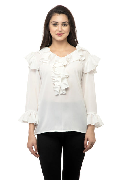 Full sleeves white color frill top