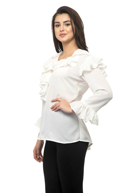 Full sleeves white color frill top
