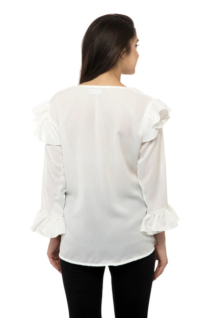 Full sleeves white color frill top