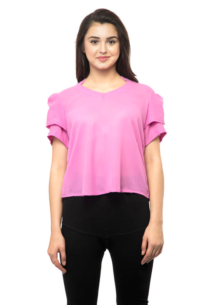 Double bell sleeves pink top