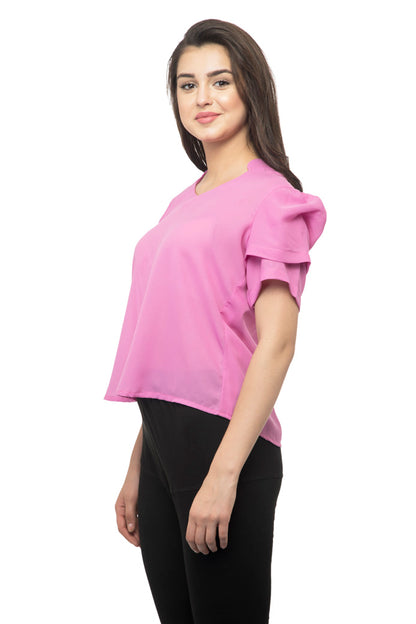 Double bell sleeves pink top