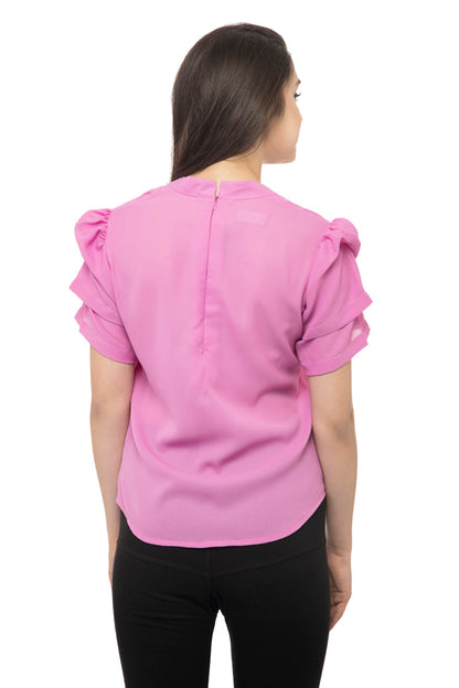 Double bell sleeves pink top