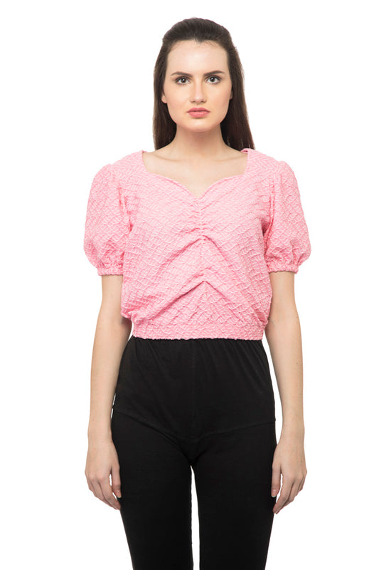 Self texture bell sleeves top