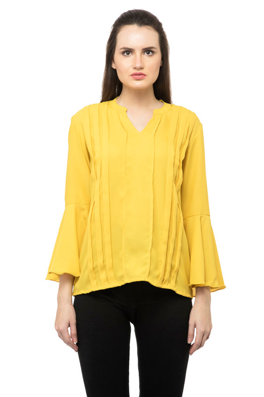 Yellow bell sleeves pleated top