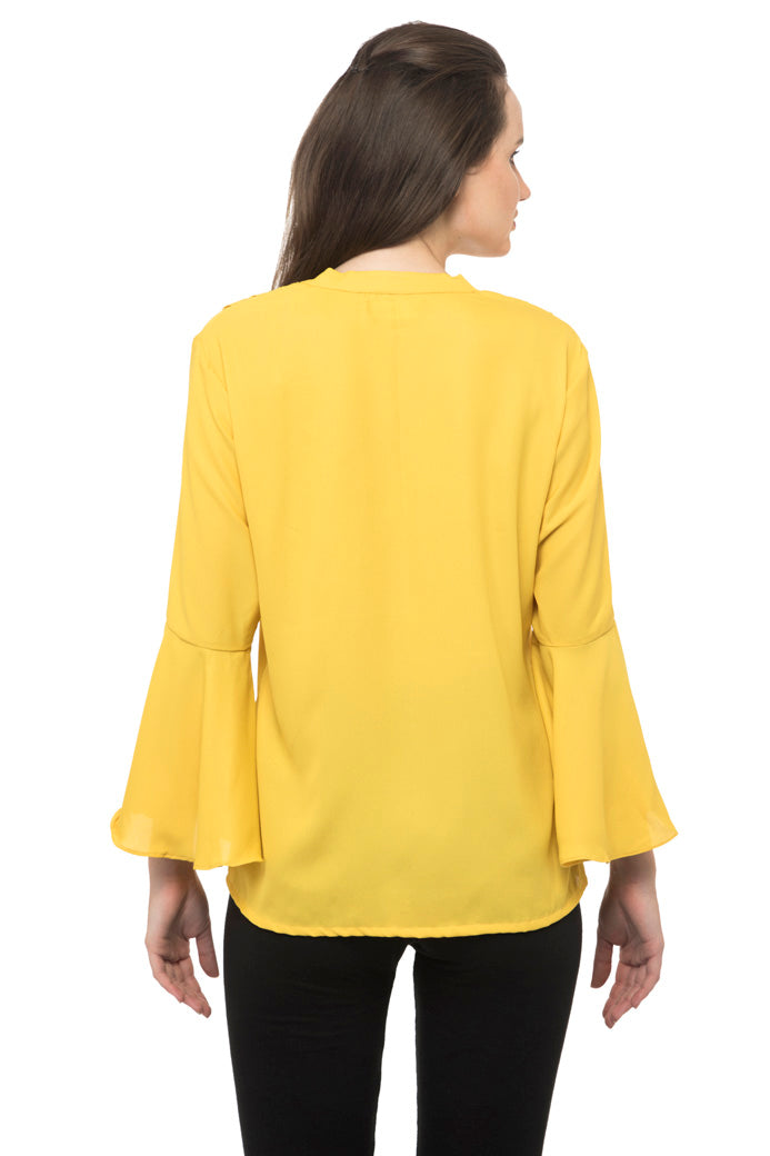 Yellow bell sleeves pleated top