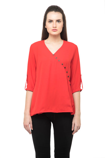 Plain red color side front to side button top