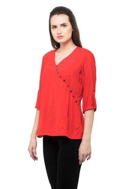 Plain red color side front to side button top
