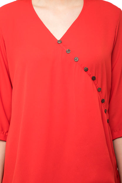 Plain red color side front to side button top