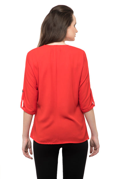Plain red color side front to side button top