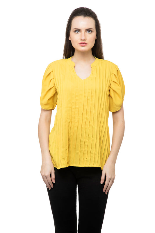 Full pleated and bell sleeves yellow color top