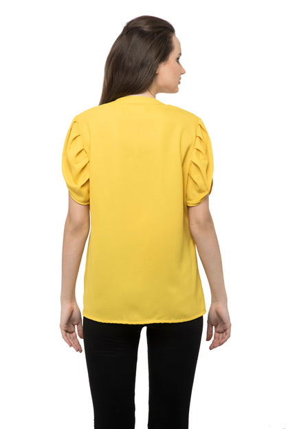 Full pleated and bell sleeves yellow color top