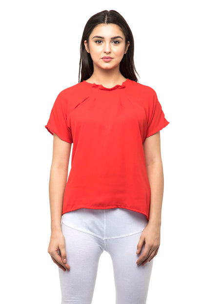 Mock neck half sleeves red top