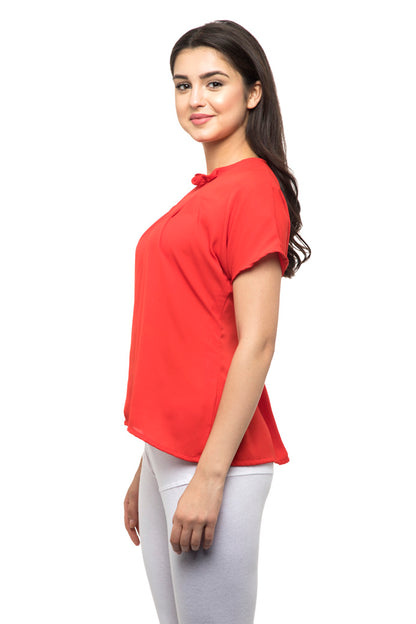 Mock neck half sleeves red top