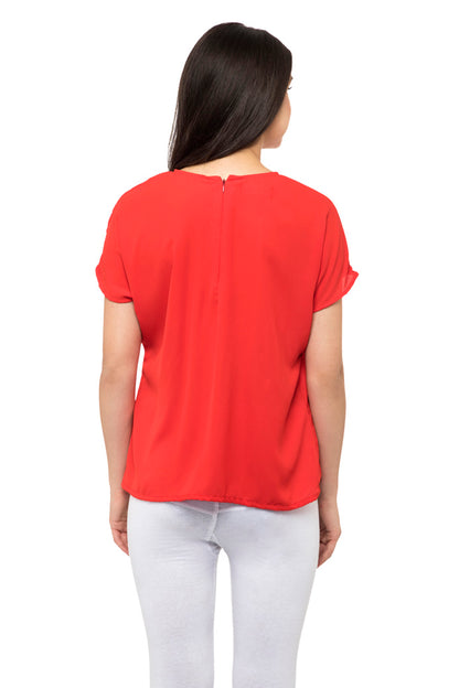 Mock neck half sleeves red top