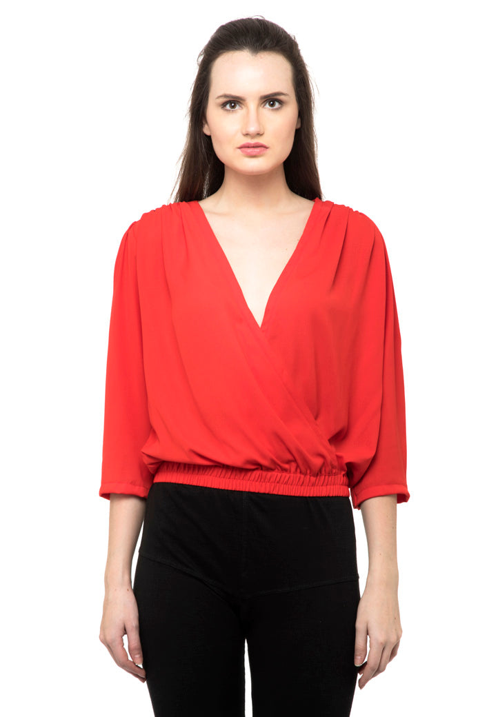 Deep neck folded wrap design top