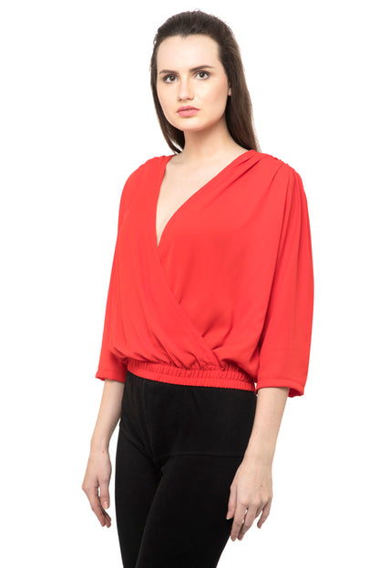 Deep neck folded wrap design top