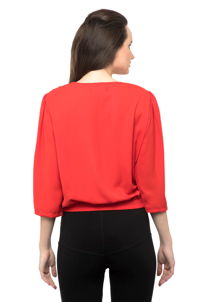 Deep neck folded wrap design top