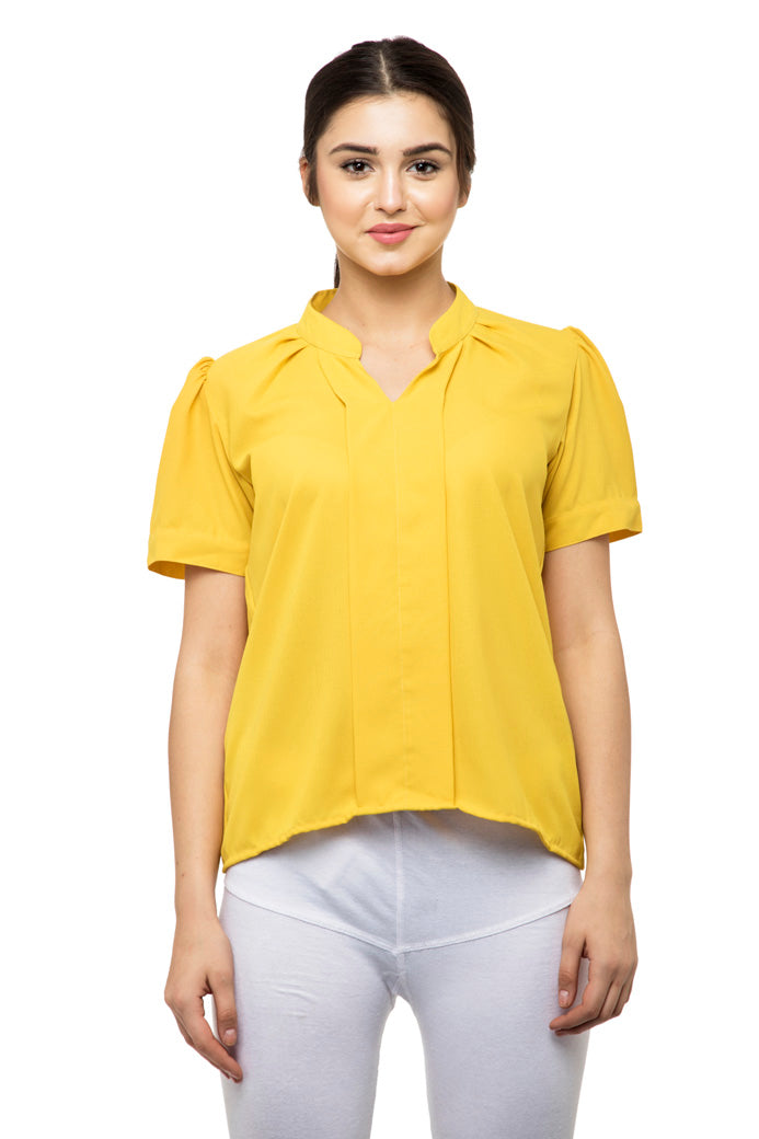 Notched neck with collars yellow top