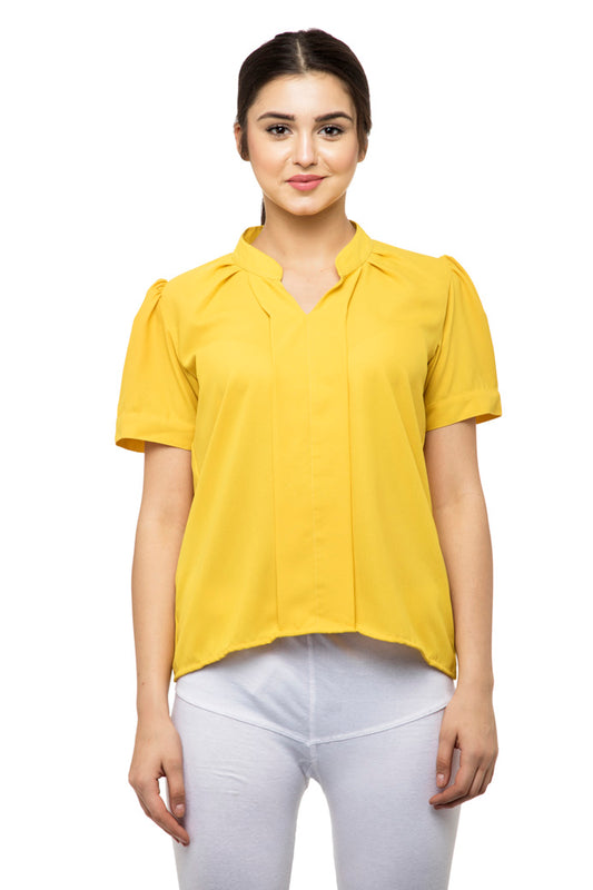 Notched neck with collars yellow top