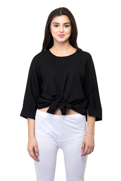 Front knot frill cuff crop top