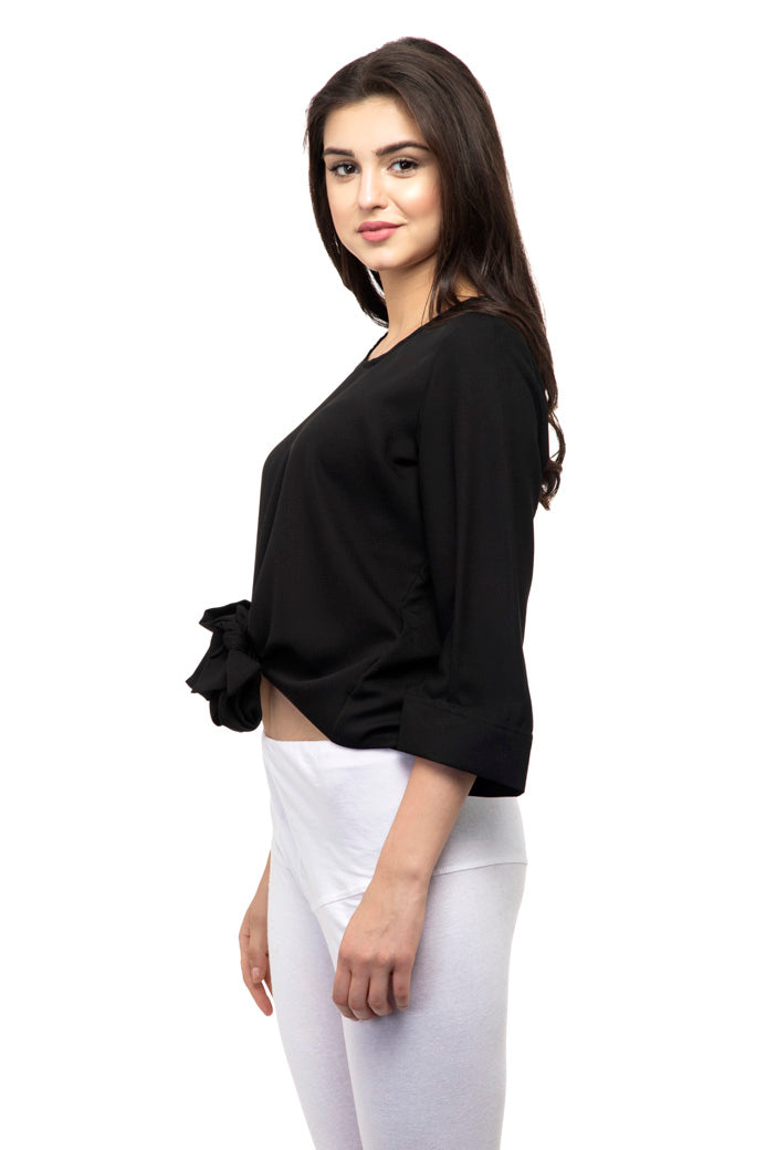 Front knot frill cuff crop top