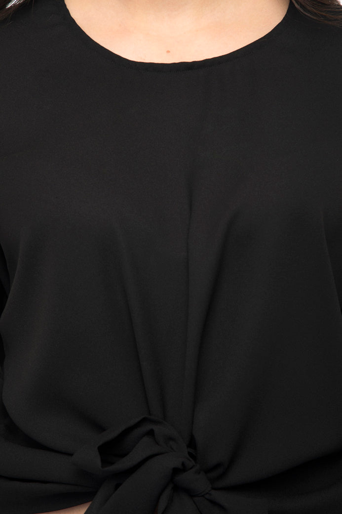 Front knot frill cuff crop top