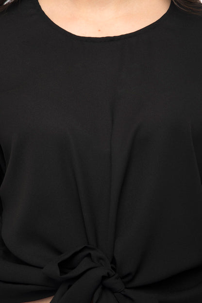 Front knot frill cuff crop top