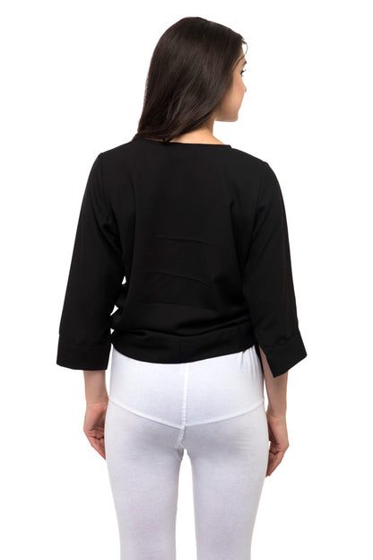 Front knot frill cuff crop top