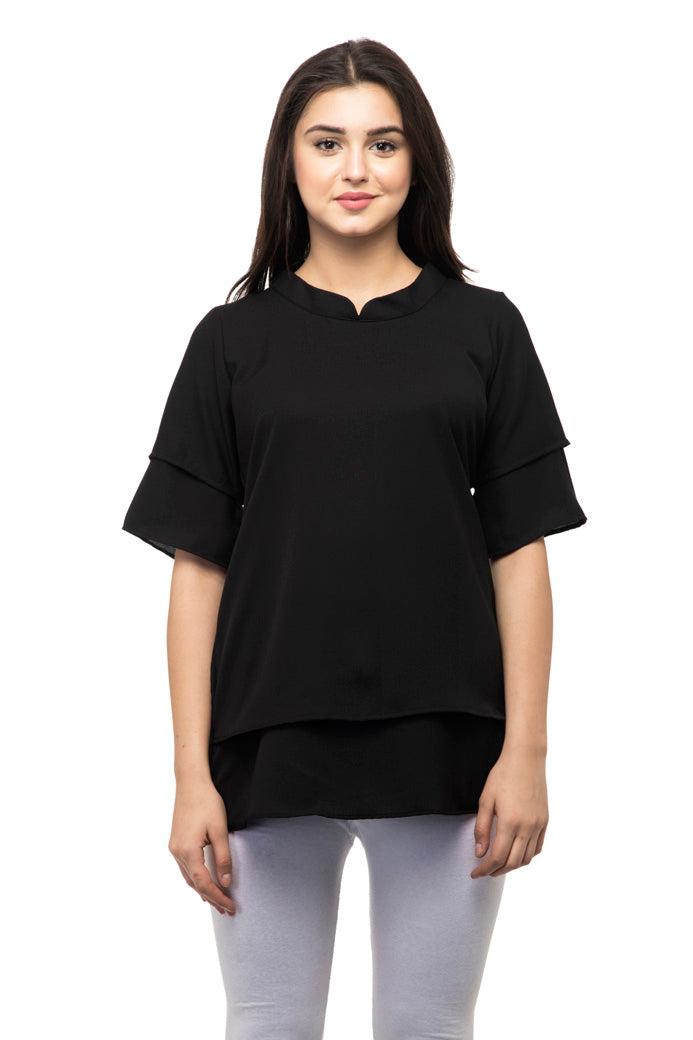 Mock neck Double bell sleeves black top