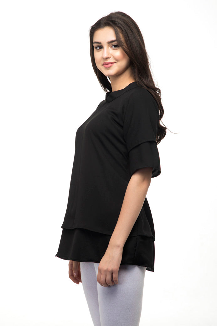 Mock neck Double bell sleeves black top