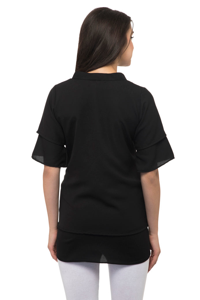 Mock neck Double bell sleeves black top