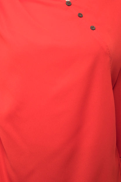 Plain red ruffle trim side button top
