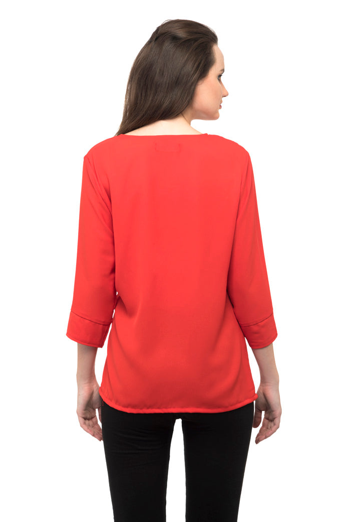 Plain red ruffle trim side button top