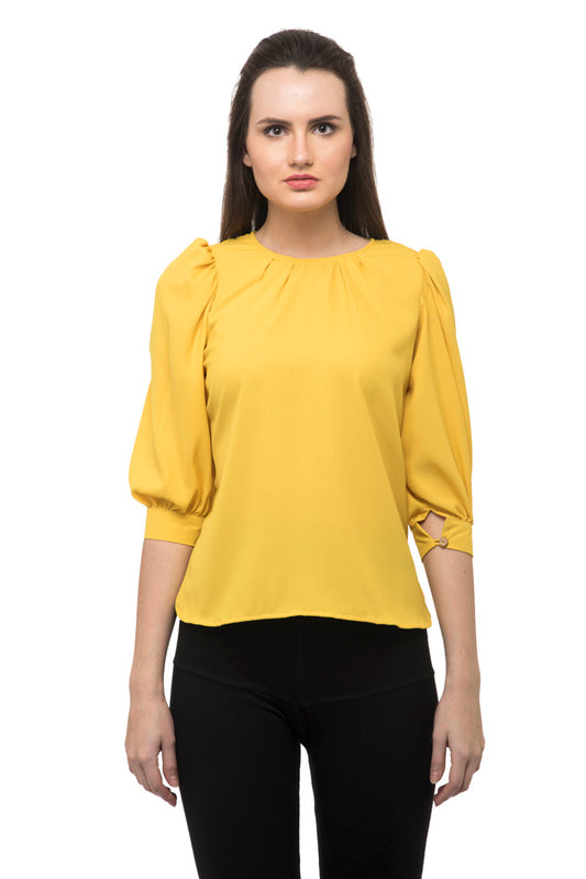 Yellow ruffle trim cuffs top