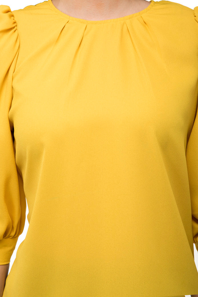 Yellow ruffle trim cuffs top