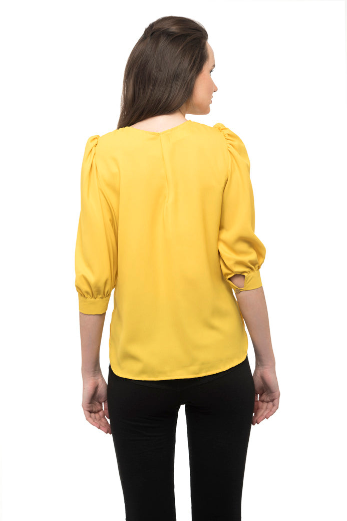 Yellow ruffle trim cuffs top