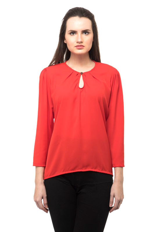 Notched neck with button red top without side stripped