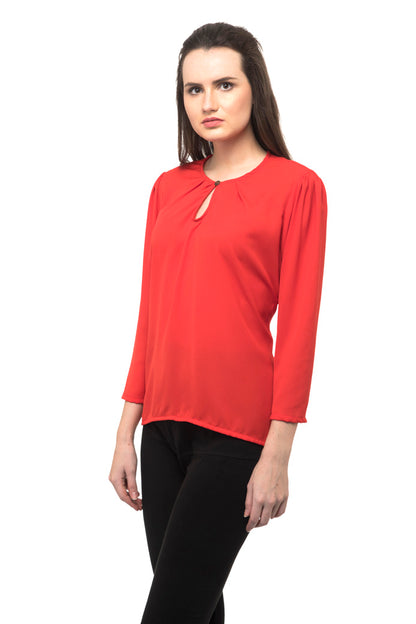 Notched neck with button red top without side stripped