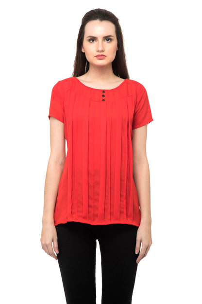 Red flounce skater long top